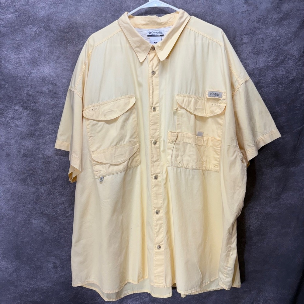 Columbia PFG Bonehead Vented Short Sleeve Fishing Shirt 5X Mens Yellow Cotton